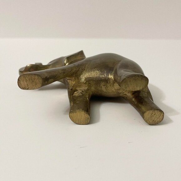 Vintage Brass Elephant Figure 3.5 Inch Long Trunk Up Figurine - Picture 9 of 16